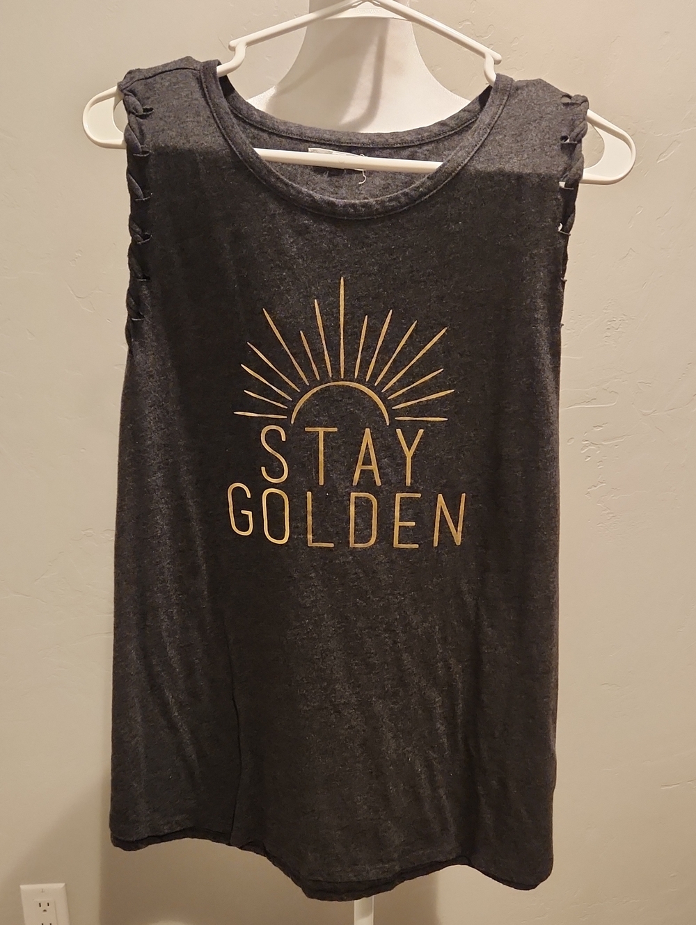 Maurices Stay Golden Graphic Tank Top - Charcoal with Gold Print- Size XL